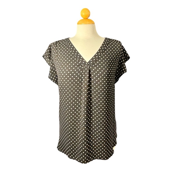 Chaus Tops - Chaus Black Polka Dot V-Neck Flutter Sleeve Blouse